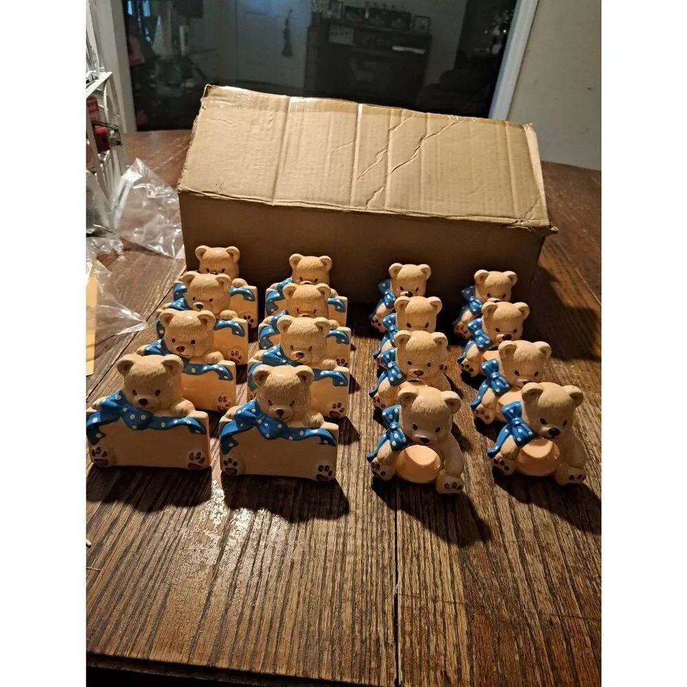 New Country Bear Style Ceramic Table Placeholders & Napkin Rings Set 8 Tableware